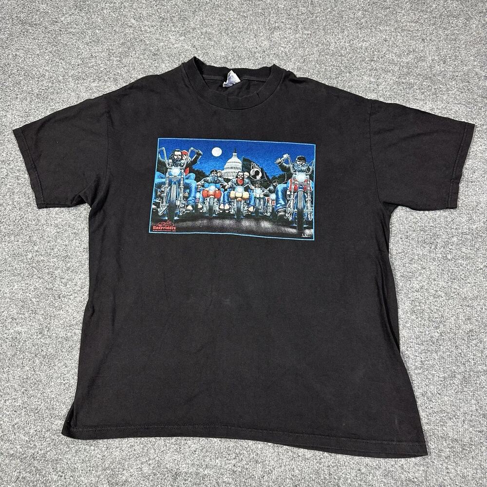 Vintage Easyriders Shirt XL Black Short Sleeve Cotton USA POW Motorcycle 1999